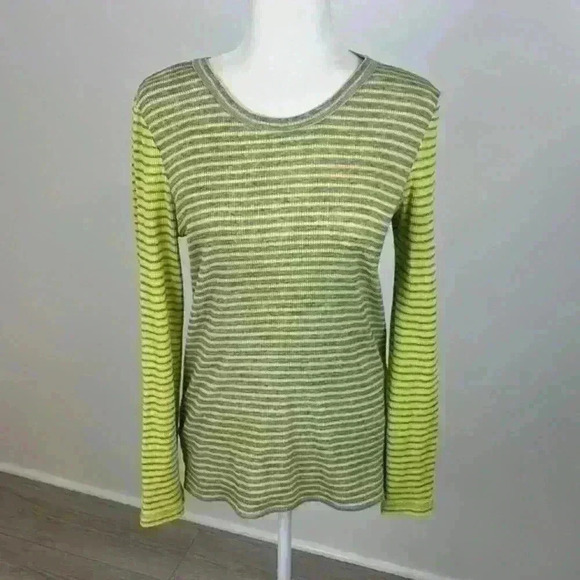 J. Crew Yellow & Grey Striped Ribbed Long Sleeve Top Size M - Picture 1 of 8